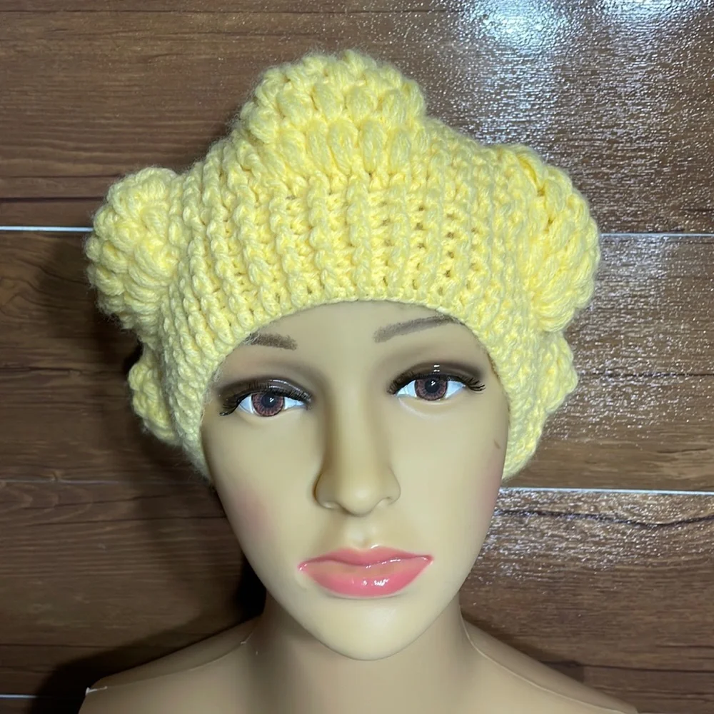 New Handmade beanie %100 Acrylic one size fits all yellow beanie